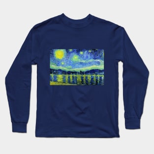 Blue-yellow moonlight landscape dream Long Sleeve T-Shirt